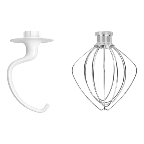 K5ADH Dough Hook & Stainless Steel 6-Wire Whip Accessories and Attachments for KitchenAid 5-6QT Bowl-Lift Stand Mixers Cover