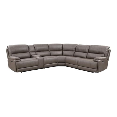 Bowery Hill Faux Leather Motion Sectional Sofa, Brown Upholstered Finish, 120'W x 107'D x 41'H, Power Reclining, Adjustable Headrests, Cup Holders, Type-C Charging, Transitional Living Room Furniture