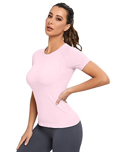 Image of MathCat Seamless Workout Tops for Women, Short Sleeve Compression Athletic Shirts Soft Yoga Gym Tops XS-XL