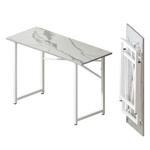 47 inch Folding Desk No Assembly Required, Writing Gaming Computer Camping Table, Home Office Desk, White Marble