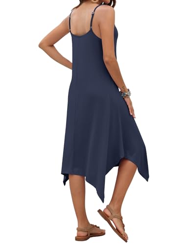 Image of AUSELILY Women's Summer Dresses 2026 Casual Sleeveless Spaghetti Strap Sundress Asymmetrical Midi Dress with Pockets