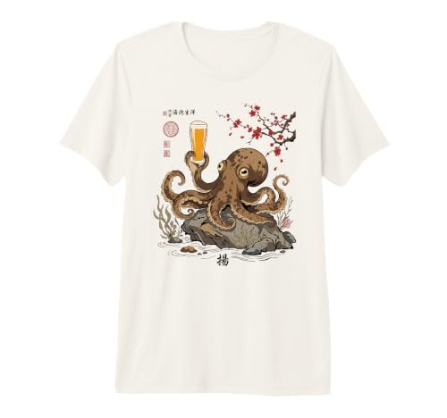 Image of Japanese Octopus with Beer Alcohol Vintage Beer Lover Premium T-Shirt