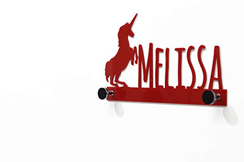 Crochet mural personnalisé moderne licorne rouge - décor de chambre d'enfants, patère, crochet mural décoratif, chevilles murales, porte-clés mural, chambre d'enfant pour enfants