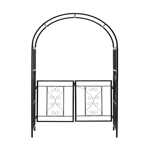 Arche de jardin avec portail en métal noir pour rosier grimpant