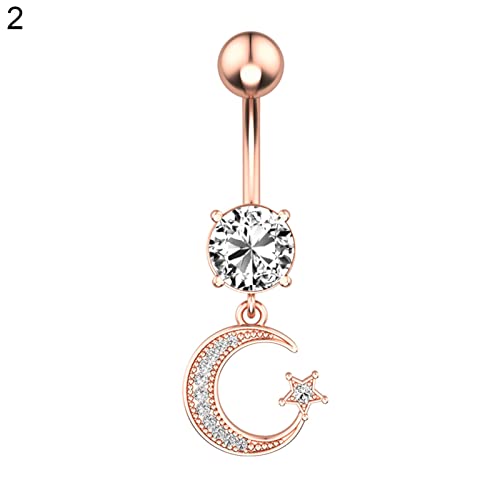 Surgical Grade Stainless Steel Belly Button Rings ,Navel Ring Rhinestone Inlaid Body Piercing Jewelry Alloy Drop Dangle Belly Stud For Beach Navel Ring Wearable For Festival,Rose Gold,1 #TOP1