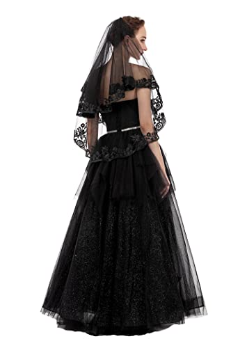 Pamor Black Lace Veil Creative Mantilla Cathedral Tulle Sheer Wedding Halloween Veil For Bride With Comb #TOP1