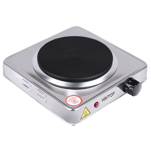 Haitop Countertop Burner Electric Single Burner Stainless Steel 1000 Watts Electric Hot Plate 6 Temperature Controls Power Indicator Lights Easy To Clean #TOP1