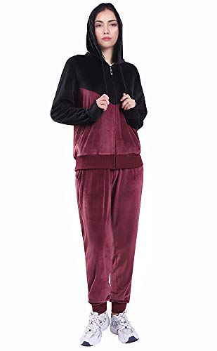 Women Velvet 2 Piece Outfits Matching Zip Up Hoodies and Sweatpants Sets Velour Tracksuit Winter Sweatsuit Jogging Activewear Sweat Suits Burgundy Size S