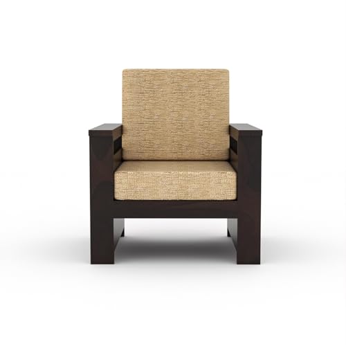 Image of Sheesham Wooden 1 Seater Sofa for Living Room | Rosewood 1 Seater Cushion Sofa Side Half Moon Rack | Solid Wood Sofa Set for Lounge (1 Seater,Walnut)