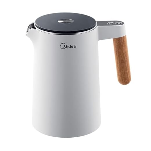 Midea Hervidor de agua de acero inoxidable con ajuste de temperatura, 1,5 litros, 2200 W, hervidor de agua blanco, tetera con indicador de temperatura y funciones de seguridad, sin BPA