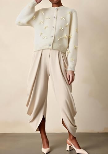 Vaceky Womens Pleated Dress Pant Baggy Harem Slacks Wide Leg Flowy Business Casual Trouser2