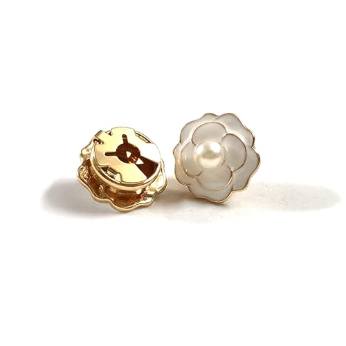 Button Covers for Women Blouses Cufflinks with Camellia Flower & Faux Pearl - Golden Base Rose Cufflinks Button Covers for Mens Dress Shirt, Tux Shirt3