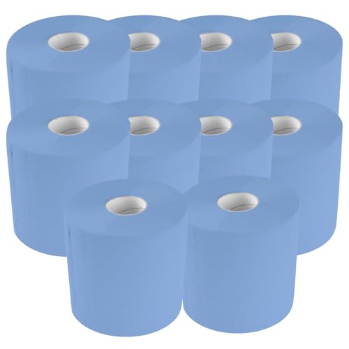 TECPO Putztuchrolle Blau 500 Blatt gesamt, 2-lagig, perforiert, saugstark, Putzrolle Papierrolle Reinigungstücher Wischtücher Putzpapier für Gewerbe (10x 500 Blatt)