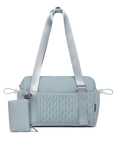 Small Gym Bag for Women Quilted Mini Tote with Wet Compartment and Coin Purse, Cute Duffle Bag for Girls Workout Sport Travel,Light Blue