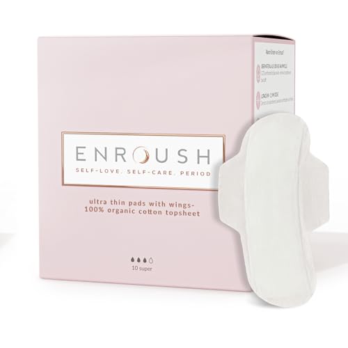 ENROUSH Organic Cotton Pads with Wings| Pure & Toxin-Free | Hypoallergenic- No Irritation & Allergies | Ultra Absorbent - No Stains| Healthy choice for your body- Comfort and Protection -10 pcs Super