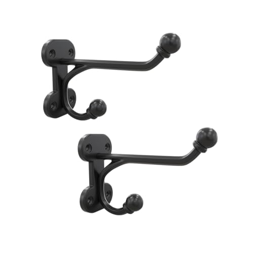 ALWORG Rustic Wall Hooks: Heavy Duty Cast Iron Hooks, Set of 2, Black, Suitable for Bags, Coats, Towels, and Hats; Farmhouse Decorative, Antique Style