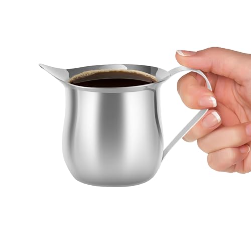 Biniveil Jarra Espumadora Leche | Jarra Leche Con Pico Vertedor - Accesorios Café Acero Inoxidable Para Cappuccino Y Latte Art Uso Café Casa Viaje