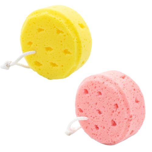 2PCS Body Bath Sponge, Honeycomb Bath Sponge Shower Sponge Natural Fiber Soft Body Bath Sponge Spa Exfoliator Washing Cleaning Scrubber Bath Ball for Adults Kids Deep Exfoliating (Rounded)