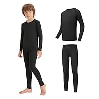 AMZSPORT Kids Thermal Base Layer Set Warm Fleece Lined Long Sleeve Compression Underwear Tights Winter Top and Bottom for Boys Girls Football Skiing Athletic Black XL