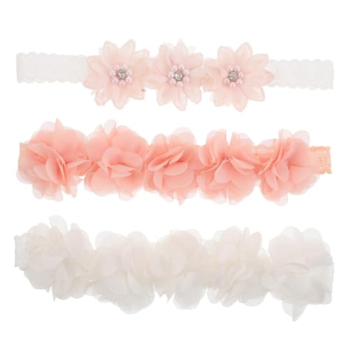 LUOZZY 3pcs Handmade Pearl Flower Headbands for Baby Girls Soft Elastic Hair Accessories for Newborn Toddlers Kids