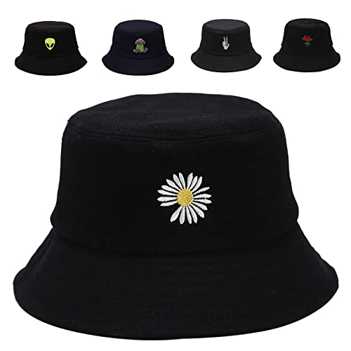 Image of Cotton Bucket Hat for Women Men Summer Travel Sun Beach Bucket Cap, Unisex Outdoor Fisherman Hat
