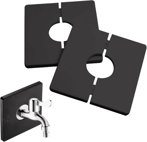 Guyode 2 Piezas Cuadrado Cubre Radiadores Rosetones para Tubos, Autoadhesivo Embellecedor Radiador Embellecedor Grifo Ducha, Tapa Radiador Embellecedor Tuberia Radiador, Embellecedor Grifos (Negro)