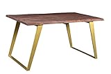 TIMBERGIRL Sheesham Live Edge Gold Legs Dining Table, 60, Brown