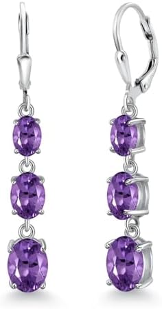 Gem Stone King 3-Stone Leverback Drop Dangle Earrings For Women |...