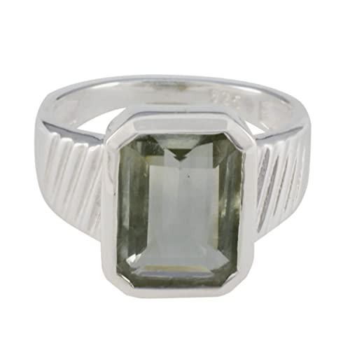 Bijoux élégants bague octogonale en argent massif et pierres précieuses
