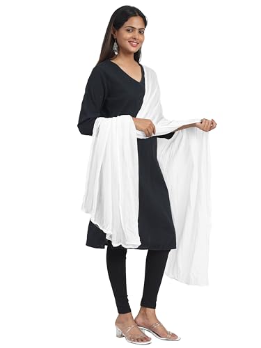 Image of Miraan Solid Pure Cotton Dupatta with Pom Pom Border, 2.25 meters length (DUPCOTTON)