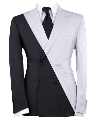 Men's 2 Colors Stitching Suit Jacket Doube Breasted Notch Lapel Blazer Slim Fit Mens Coat