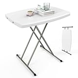 VINGLI Small Adjustable Folding Table, 13.8 in-28 in Height Personal Laptop TV Tray, HDPE Plastic Top with Steel Frame, 30 inch, White