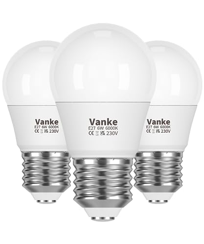 Vanke E27 Screw LED Bulb Cool White 6000K, 40W Equilavent, 6W Screw in Golf Ball Light Bulbs, 470 Lumen, 3-Pack, Non-Dimmable