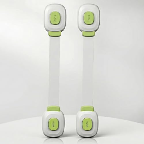 Image of Safe-O-Kid Push Key Multipurpose Child Safety Lock for Cabinets, Drawers, Fridge & Cupboards | Baby Safety Lock with Strong Adhesive | Prevents Finger Pinch Injuries | Pack of 2, (Green)