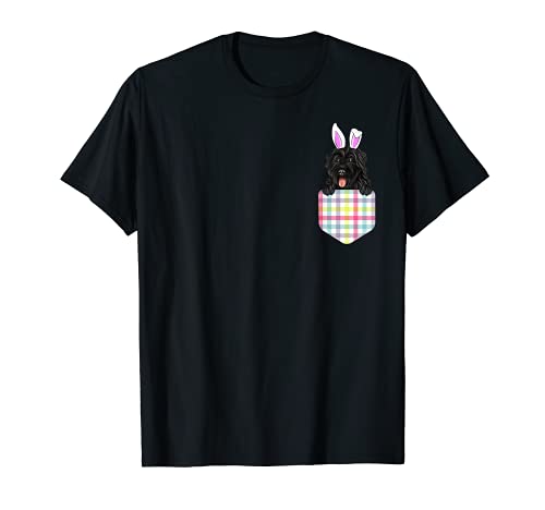 Easter Plaid Bouvier des Flandres Bunny Dog In Pocket T-Shirt, Black