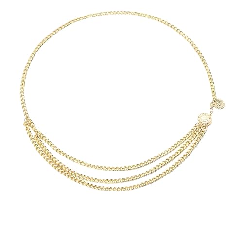 Cinturón de Cadena para Mujer, Cinturones de Cadena Cinturón Mujer Multicapa Cinturon Metalico Dorado Vintage Ajustable Elegante para Vestidos Jeans Accesorios para Mujeres y Niñas, Oro