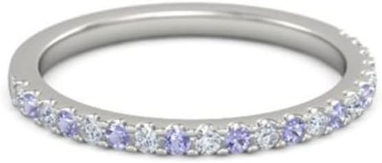 925 Sterling Silver Round 0.58 Ctw Tanzanite Half Eternity Women Engagement Stackable Wedding Ring