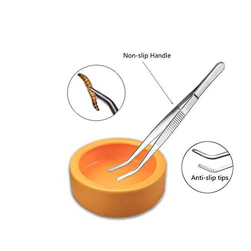 2 Pack Worm Dish Reptile Food Bowl Bearded Dragon Ceramic Bowl with Feeding Tongs (Yellow-Medium) - Image 4