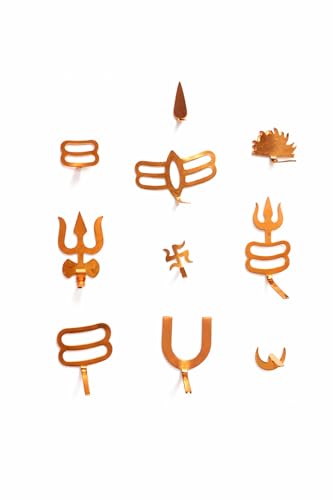 Image of Pack of 10 Golden Spiritual Forehead Tilak /Teeka Puja Tool | Copper Deity Ornaments with Hindu Religious Tilak tika tool.