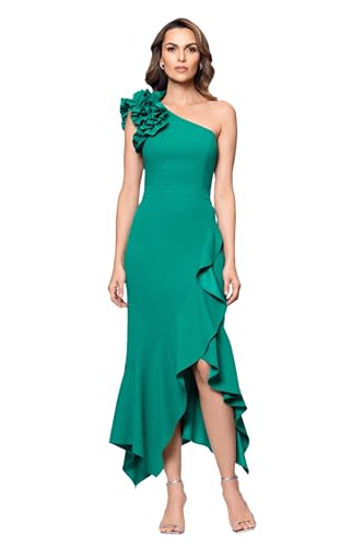Image of Xscape Women's Short Sleeve Embroidered Lace Boat Neck Maxi Dress with Center Back Zipper