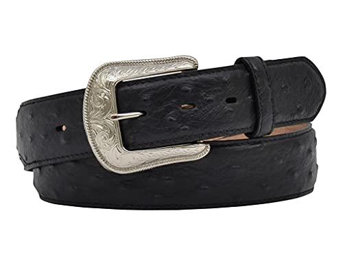 3D Men's Ostrich Print Leather Belt Black 38