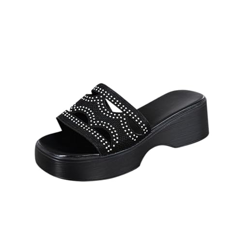 Pantoufles compensées bouche de poisson pour femme noire taille 39.5 confort