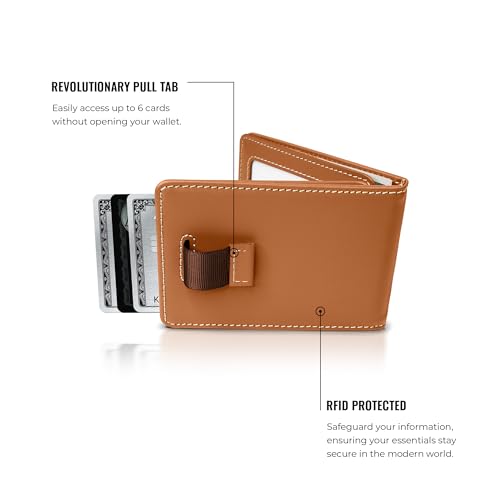 Image of Kings Loot Wallet for Men | Minimalist Slim RFID Blocking Leather Design with Cash Pocket & Card Pull Strap | Holds 1-12 Cards | Stylish & Durable Wallets (Saffron)
