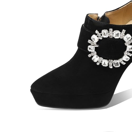 TinaCus Handmade Women's Suede Leather Crystal Buckle Pointed Toe Zipper Platform High Heel Pump2