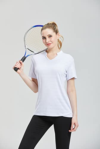Igeekwell Women's Golf Polo Shirts Short Sleeve V-Neck Breathable Collarless Tennis Running Sports T-Shirts White #TOP4