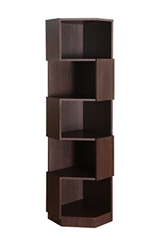 ioHOMES Bassey Contemporary 5-Shelf Corner Bookcase Display Stand with Zig-Zagging Shelves, Espresso