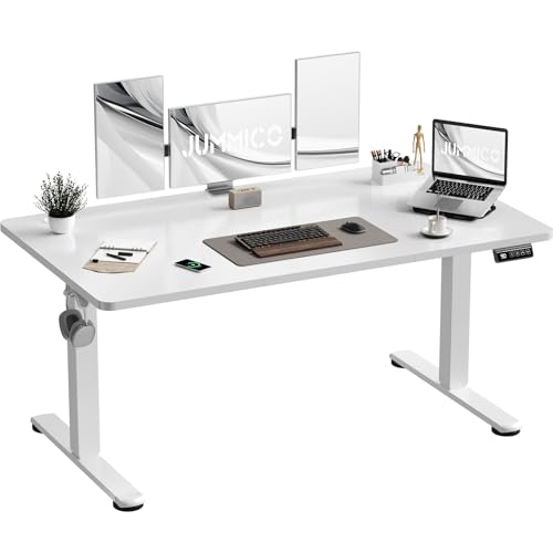JUMMICO Höhenverstellbar Schreibtisch 140 x 60 cm Standing Desk Elektrischer Schreibtisch Höhenverstellbar mit Memory-Funktion,Weiß