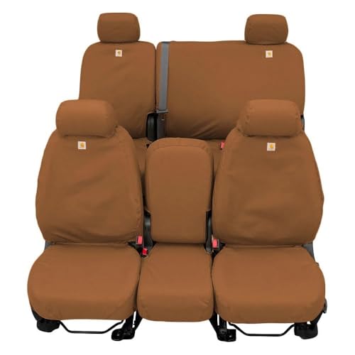 Covercraft Carhartt SeatSaver Custom Seat Covers | Fits 2019-2025 Ford F-250/F-350/F-450/F-550 Crew Cab | 2nd Row 60/40 Bench Seat, Duck Weave Brown by Covercraft - Used condition - US$109.95
