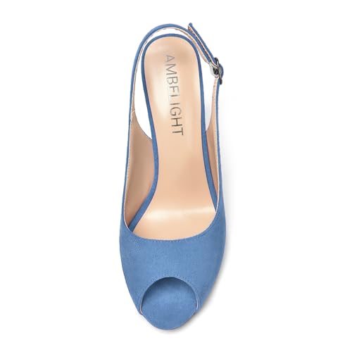 AMBELIGHT Womens Sexy Evening Buckle Suede Solid Slingback Peep Toe Wedge High Heel Pumps Shoes 3.3 Inch3