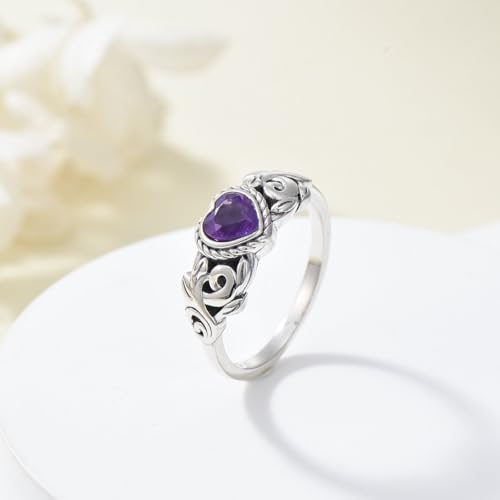 Natural Amethyst Promise Ring for Women 5mm Heart Shaped Amethyst Rings 925 Sterling Silver Vintage for Her Wife Mom2